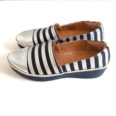 FitFlop Womens Dahlia Metallic Stripe Espadrille Shoes Navy Silver Size 7.5 - Image 1 of 4