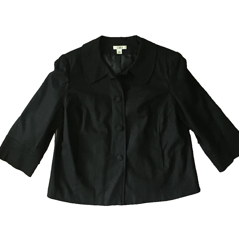 Chaqueta Blazer Cato Lino Mujer 12 M L Negra Columpio Recortada Manga 3/4 Retro Foto 1 de 4
