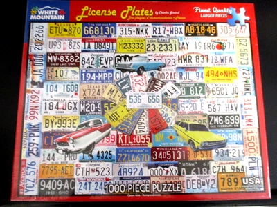 White Mountain Jigsaw Puzzle License Plates 1000 Pieces New Factory Sealed USA - Image 1 of 4