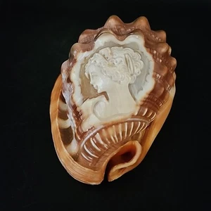 Vintage handgeschnitzte italienische Muschel Kamee mit Blumendekor schöne Dame - Bild 1 von 10