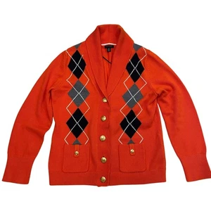 Tommy Hilfiger Argyle Strickjacke Pullover | L Orange Schal, Old Money, Wappen Neu ohne Etikett - Bild 1 von 8