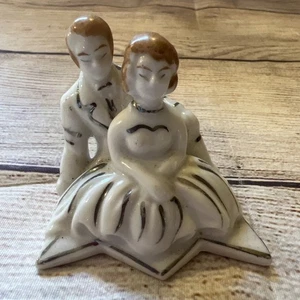 Vintage Porcelain Bride Groom Figurine Wedding Cake Topper Small White 2x2” - Picture 1 of 7