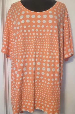 Coral Bay Women Plus 3X Coral/White Knit Top/Tunic Short Sleeve/Round Neck/Dots Foto 1 de 4