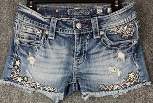 Pantaloncini corti firmati Miss Me donna 27 blu denim strass invecchiati USA - Foto 1 di 11