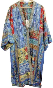 Johnny Was NWT Midsummer Namaka Embroidery Silk Kimono $575 Sz S Oversize - Foto 1 di 6