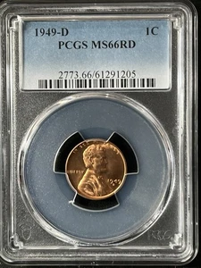 1949-D 1C RD Lincoln Wheat One Cent PCGS MS66RD 61291205 - Picture 1 of 2