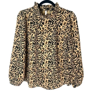 J. Crew Ruffle Neck Crepe Top Long Sleeve Blouse in Leopard Print Sz S - Picture 1 of 11