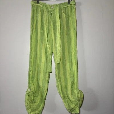 Pantalones de pijama vintage VS PINK a rayas Y2K principios de la década de 2000 algodón salón S verde con cinturón Foto 1 de 4