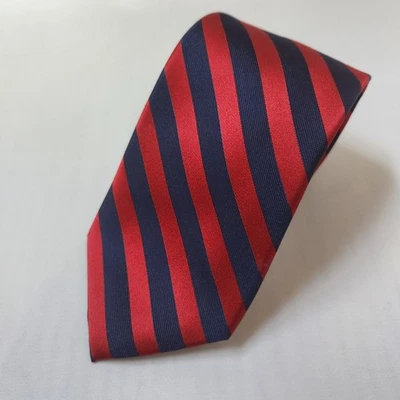 Tommy Hilfiger 男式红色蓝色条纹丝绸领带深色丰富长 64x3.5 — 第 1/4 张图片