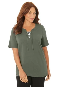 Catherines Women's Plus Size Suprema Lace-Up Tee - Picture 1 of 8