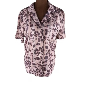 Como Sleep Satin Pajama Top Women's Small Pink Leopard Short Sleeve NWT Animal - Picture 1 of 10