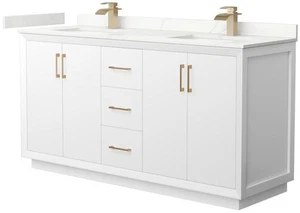 Wyndham Collection WCF414166D-QTZ-UNSMXX Strada 66" - White / Giotto Quartz Top - Picture 1 of 12