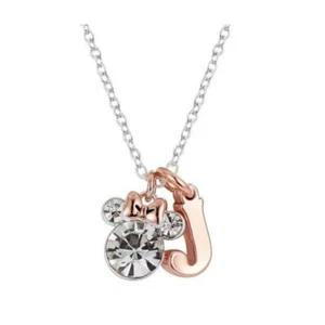 Collar Minnie Mouse Oro Rosa Chapado en Plata Cristal Inicial J - Imagen 1 de 3