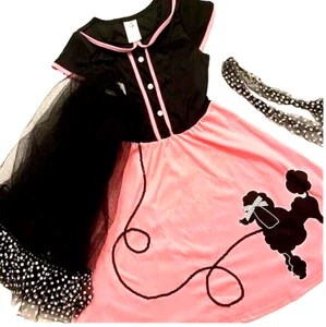 50s Poodle Skirt Sock Hop Soda Shop 5pc Costume Girls 10-12 Pink Ladies Cosplay - Picture 1 of 11