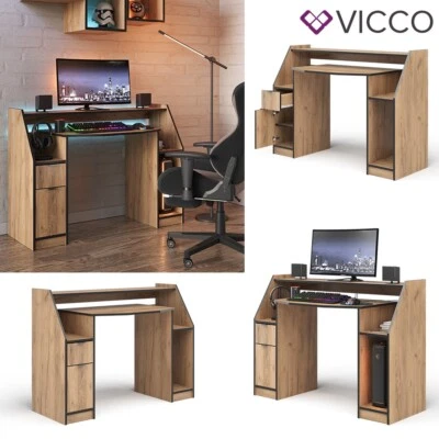 Computertisch Joel Eiche Schwarz 123 x 45 cm Gamingtisch PC-Tisch Vicco - Bild 1 von 4