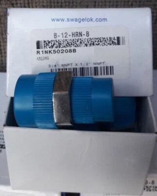 1/2" MNPT x 3/4" MNPT Brass/Nickle Hex Reducing Nipple Swagelok B-12-HRN-8  - Image 1 of 2