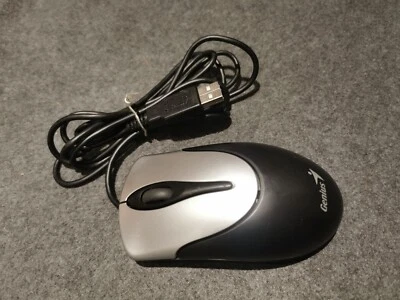 Vintage Genuine Genius 3 Button, Wired Computer Mouse Black Used Rollerball USB - Image 1 of 4