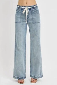 Pantalones de mezclilla RISEN talla completa de pierna recta con bolsillos talla grande - Imagen 1 de 6