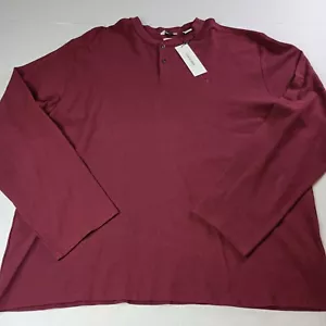 Calvin Klein Henley Shirt Mens 2XL XXL Burgundy Ribbed Waffle Thermal 2 Button - Picture 1 of 8