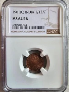 India 1/12 Anna 1901C NGC MS 64 RB - Picture 1 of 2