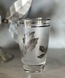 Vintage Mid-Century Modern Libbey Frosted Silver Leaf Glass