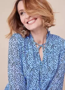 Damen Top Blau Größe 14 Tunika UK Shirt Langarm Lockere Passform Long Line Frauen - Bild 1 von 6