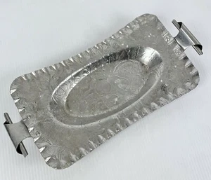 1950s Aluminum Serving Tray Fruit Repousse Unique Handles Mid Century Patio - Picture 1 of 12