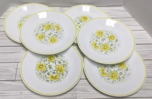 6 ~Vtg Corelle Luncheon Salad Plates APRIL PATTERN Yellow Daisies Floral 8 1/2” - Picture 1 of 6
