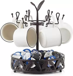 Coffee Mug Holder With Coffee Pod Basket Storage Rotatable 6capacity Cup Mug Hol - Picture 1 of 3