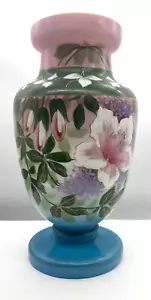 Victorian Large Bristol Milk Glass Vintage Enamel Hand Painted Mantle Vase - Picture 1 of 24