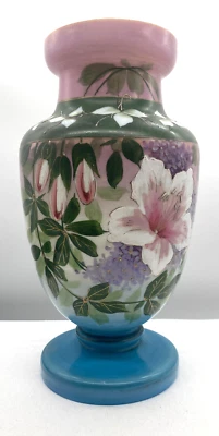 Victorian Large Bristol Milk Glass Vintage Enamel Hand Painted Mantle Vase - Image 1 of 4