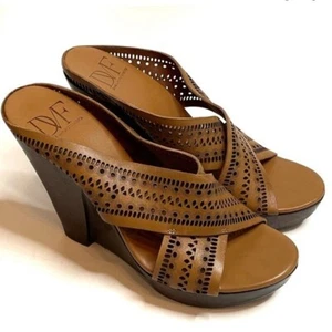Tacones de cuña Diane Von Furstenberg marrón corte láser plataforma boho 7,5 - Imagen 1 de 6