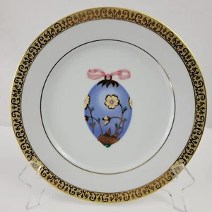 Vintage Blue Egg Royal Gallery GOLD BUFFET Salad Plate 8.5" 1991, Pink Ribbon - Picture 1 of 5