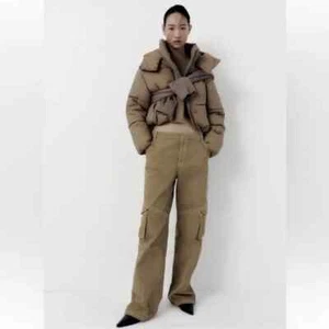 Zara durchgehende Cargo Khaki Hose Damen XS hellkhaki Baumwolle - Bild 1 von 6