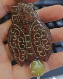 Old natural jade hand-carved of cicada pendant Yellow Jade Bead - Picture 1 of 1