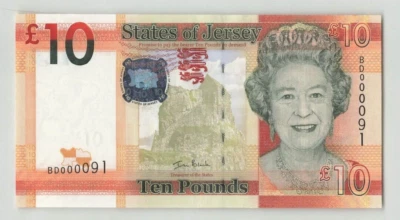 JERSEY 10 Pounds 2010, P-34a, Sign: Black, BD 000091 Low S/N, UNC, QEII. F8 - Image 1 of 2