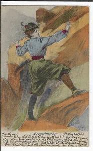 1903 Comic Postcard Early Female Mountain Climber "Break a Leg" Bergschnecke - Picture 1 of 2