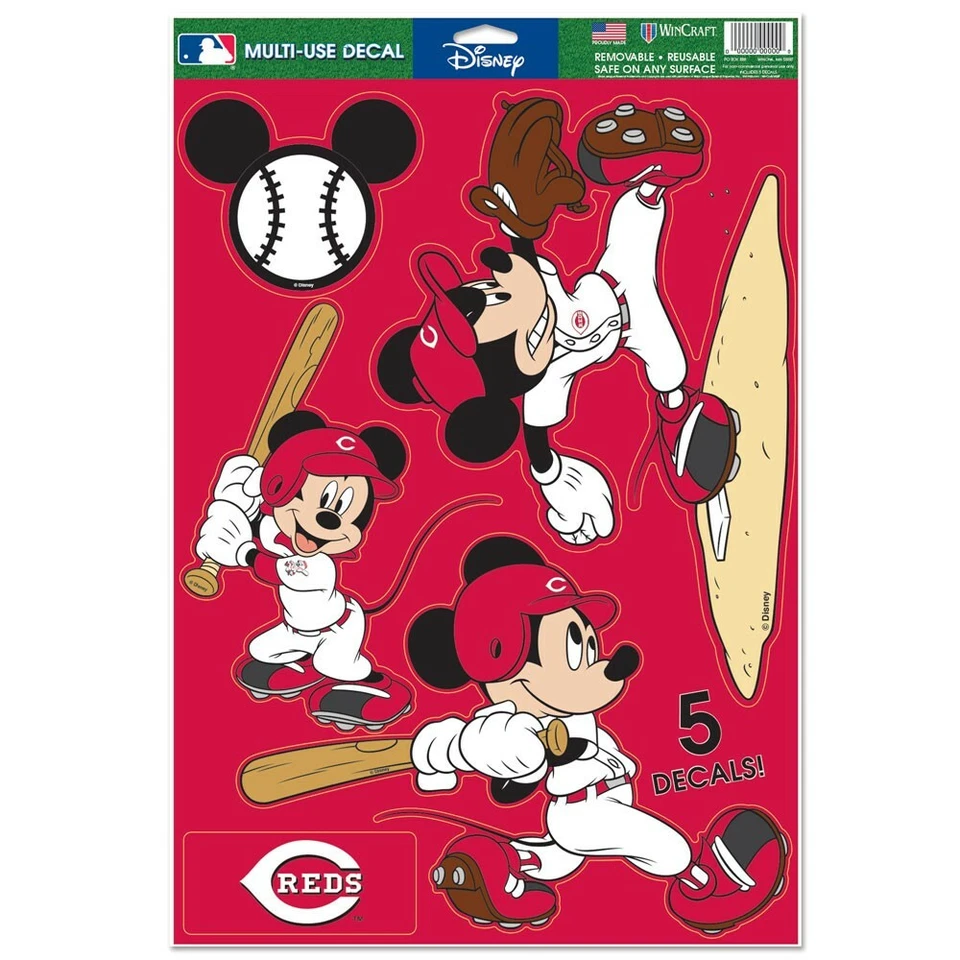 CINCINNATI REDS MICKEY MOUSE 5 PACK LAPTOP MULTI USE REUSABLE DECALS WINCRAFT - Image 1 of 1