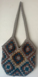 Handmade Knit Crochet Shoulder Medium Colorful Granny Square Hobo Boho Bag Purse - Picture 1 of 5
