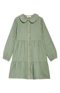 Open Edit Kids Tiered Long Sleeve Cotton Shirt Dress Green Size 6 NWT - Picture 1 of 1