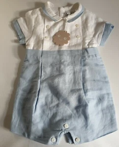 Patachou Blue & White Linen Romper 18months 86cm - Picture 1 of 5