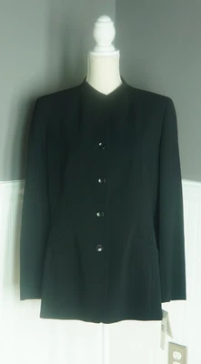 NUEVO CON ETIQUETAS DE COLECCIÓN Jones New York Talla 12 Largo Negro Jet 4 Botones Sin Cuello Blazer Chaqueta Foto 1 de 4