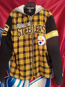 NFL Pittsburgh Steelers Fleece gefütterter Hoodie/Jacke mit Abzeichen und Karo. - Bild 1 von 2