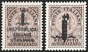 Italia RSI 1944 Recapito autorizzato con soprast. tipo “K” ed “L”, serie n° 3A/3 - Picture 1 of 1