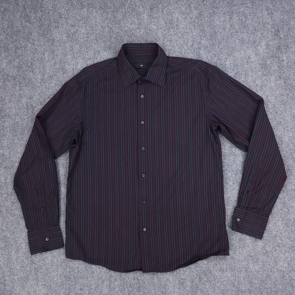 Zegna Dress Shirt Mens XL Black Red Striped Long Sleeve Button Up Cotton - Image 1 of 4