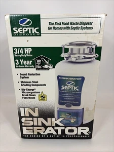 InSinkErator Septic Assist 3/4 HP Household Garbage Disposer In Original Box USA - Afbeelding 1 van 4