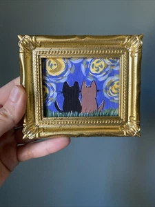 IMPRESIÓN Van Gogh Gatos Noche Lindo, Divertido, Pintura, Enmarcado, Miniatura, Pequeño, Mini - Imagen 1 de 4