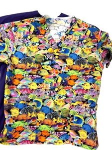 Scrub Tops & Jacket Ocean Fish Lot of 3 Purple - Picture 1 of 8