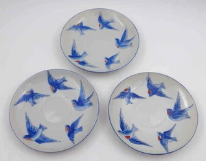 3 Blue Bird in Flight Hand Painted Bone China Saucers  5-3/8" Diameter  Vintage - Picture 1 of 8