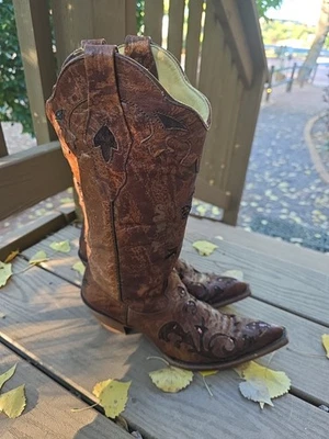 Botas vaqueras occidentales Corral para mujer talla 8 M de cuero marrón con incrustaciones de lentejuelas Foto 1 de 4